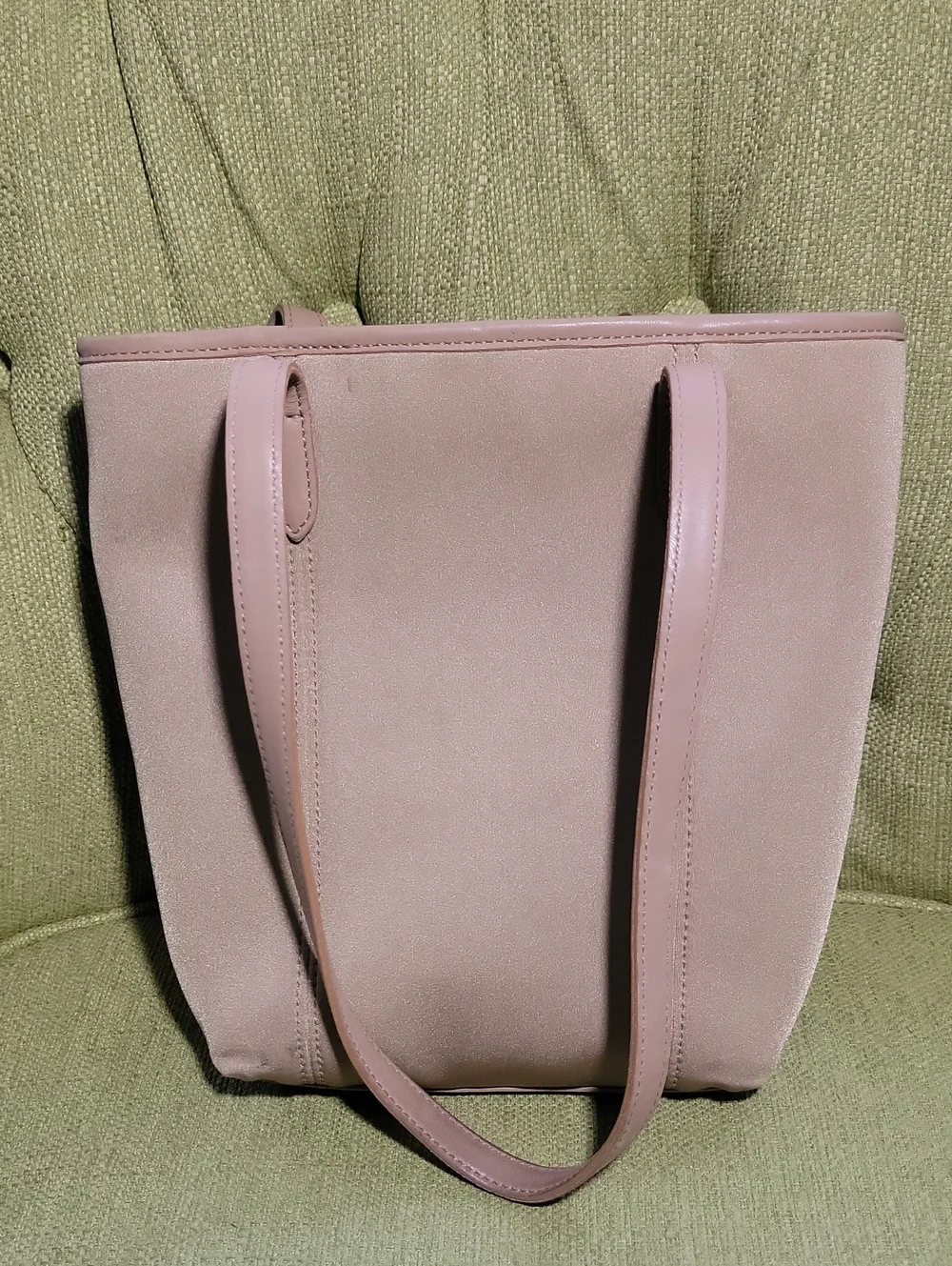 Coach Beige Rylon Shoulder Tote with Leather Trim